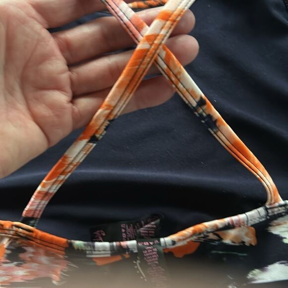 Betsy Johnson Sports Bra Floral Halter Neck Top shelf bra black orange white L - Picture 8 of 11